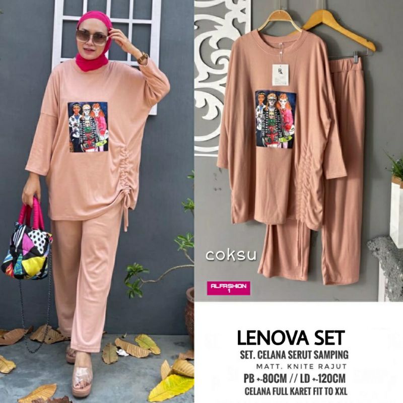 Lenova Set, SETELAN WANITA OVERSIZE JUMBO SUPER CANTIK MODIS FIT XXL XXXL LD 120-140 BAHAN KNITE RAJUT IMPORT TERMURAH OOTD