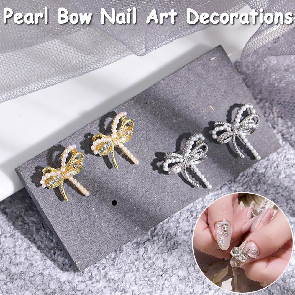 NEEDWAY Needway Busur Kuku Perhiasan Perak Emas Charms 3D Ikatan Simpul Logam Zirkon DIY Nail Art Dekorasi