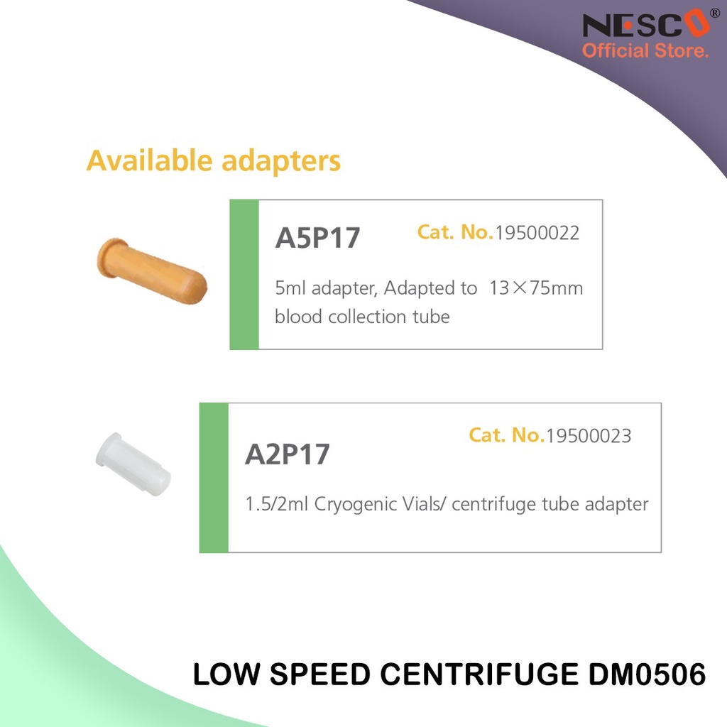 Low speed centrifuge DM0506, Nesco, Speed range from 300-5000rpm, with fixed rotor - 6x15mL/10mL/7mL/1.5-5ml