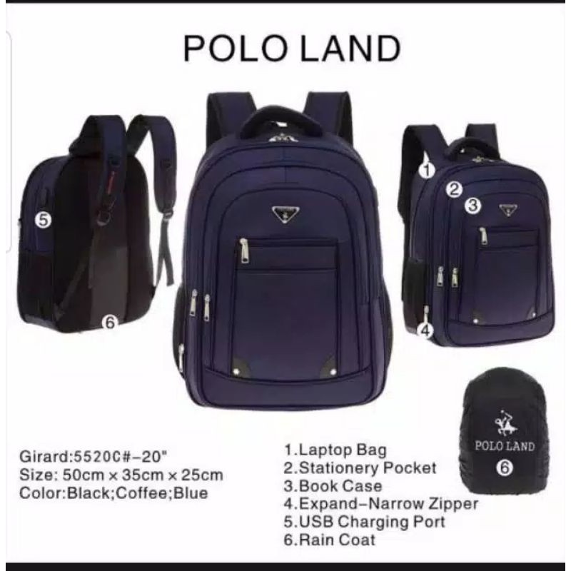 tas ransel laptop tas gendong laptop polo land 20 inchi