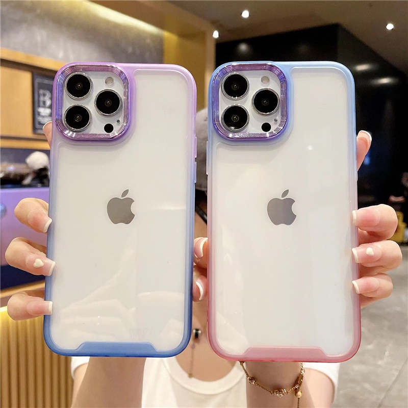 Case Electroplating Warna Gradasi Dengan Kotak Hadiah Untuk Iphone 11 12 13 14 Pro Max 14 Plus