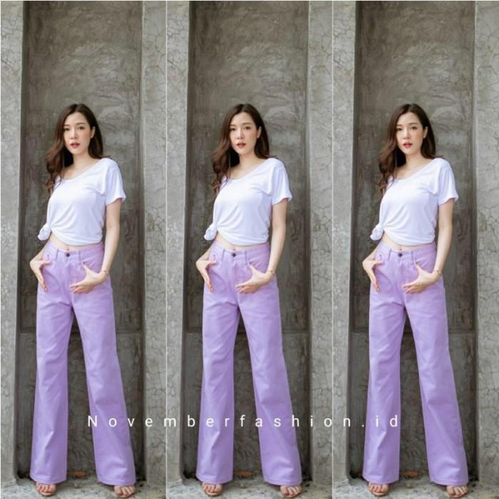 Kulot Jeans Ungu Lilac Highwaist Celana Jeans Wanita Panjang Kekinian 92