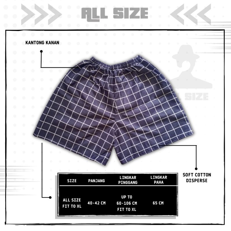 [ 45 MOTIF ] celana pendek boxer/kolor santai pria/wanita remaja/dewasa motif kotak/keramik hitam putih biru-Abu