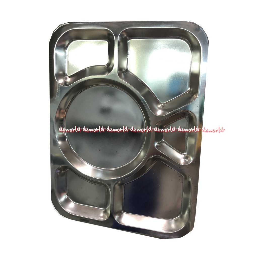 Tray Stainless Steel 38x28cm Piring Alat Tempat Makan Dengan Bilah Baki Sekat Silver