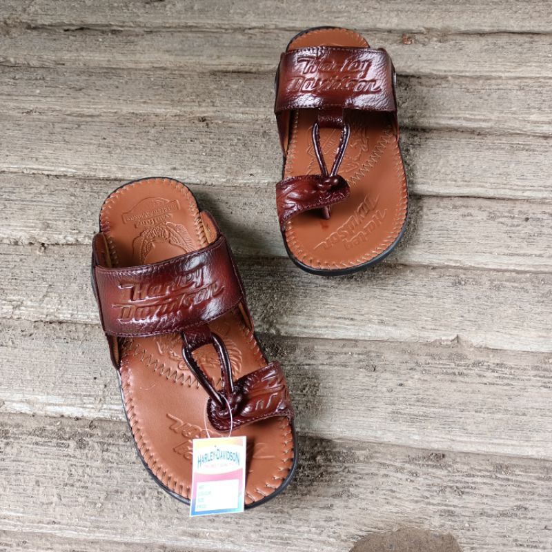 sandal Harley jepit coklat Tan kulit asli nyaman dipakai harga murah sol nya gak licin