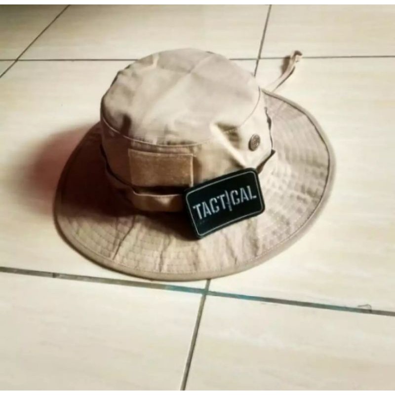 Topi Rimba Tactical Velcro Khaki Free Patch