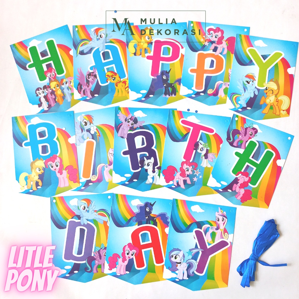 Bunting Flag Banner Happy Birthday 1 Set Motif Karakter Anak Lucu Disney Sapiderman Tayo Doraemon Baby Shark Kuda Poni