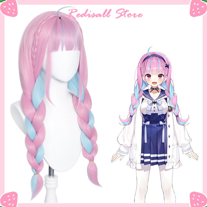 PREORDER VTuber Minato Aqua Wig Mixed Blue Pink Braids Girls Twin Ponytails Youtuber Cosplay Hololiv