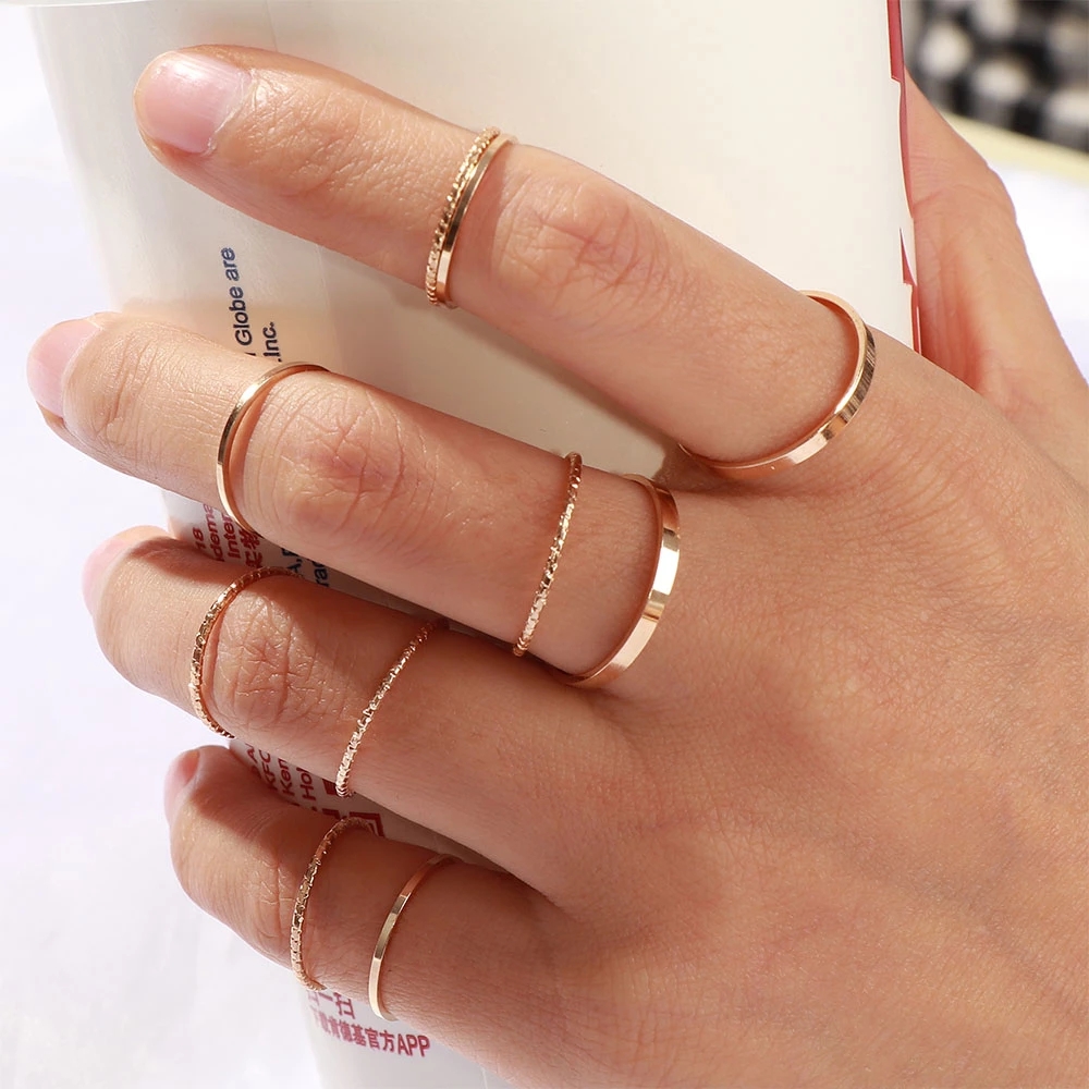 Bohemia Simple Elegant 10 Pcs / Set Joint Rings Korean ins Fashion Punk Minimalist Vintage Cute Gifts Party Knuckle Finger Round Twist Shape Metal Sets For Women Popular Jewelry