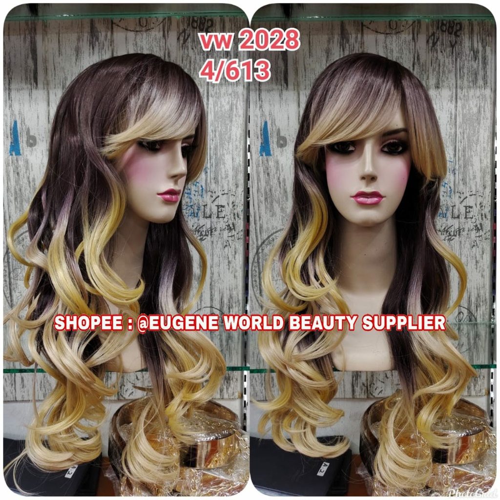 HYO RI FULL WIG KOREAN LAYER WAVE WIG WANITA KOREA NATURAL PANJANG CURLY WAVE COKLAT BLONDE PONI SAM