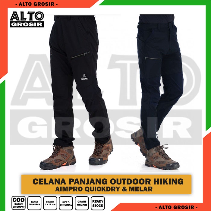 Celana Gunung Pria Hiking Cowok Panjang Outdoor Quickdry Cepat Kering Aimpro Celana Mendaki HITAM PO