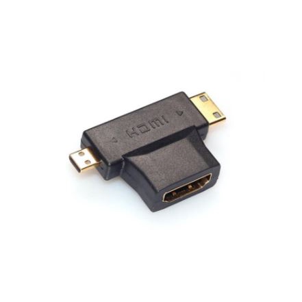 Connector Mini Micro hdmi male to hdmi female 1440p gold T-shape 3in1 - Konektor Gender hdtv 3 in 1