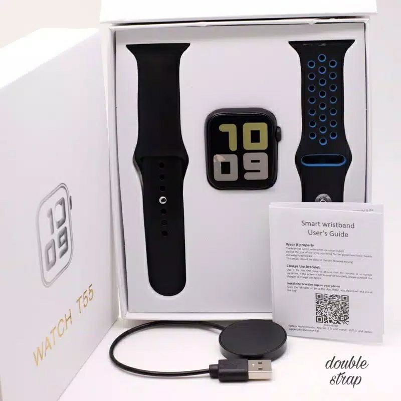 Jam tangan SMART T55 double strap bisa telfon dan ganti walpaper