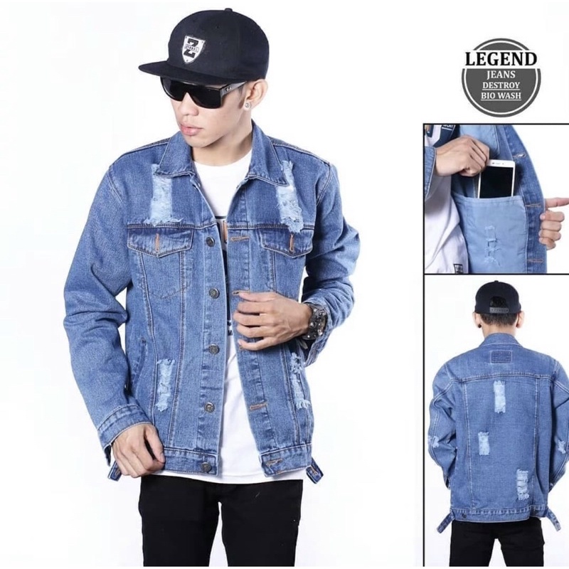 JAKET JEANS PRIA SOBEK RIPPED  - DENIM BIOBLITZ - BIOWASH