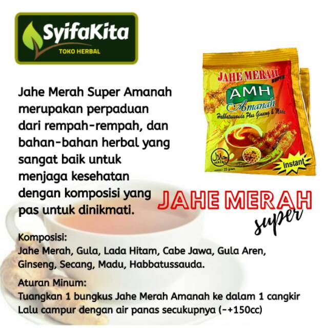 

Jahe Merah Amanah Super AMH/ Jahe Merah Habbatusaudah/Jahe Merah Gingseng 12pc