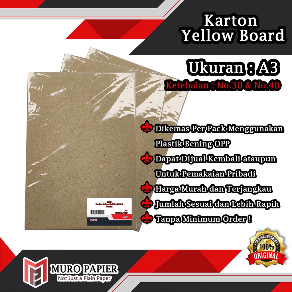 

( PER PAK - ISI 4 ) Karton Yellow Board No.30 No. 40 A3 - by Muro Papier