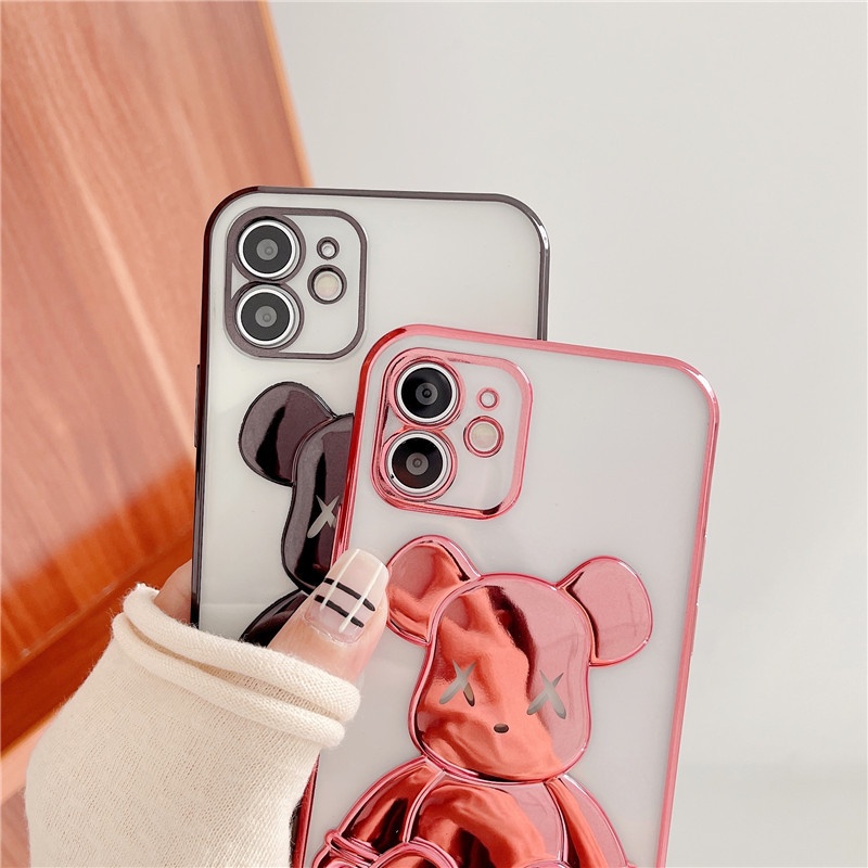 Case Pelindung Transparan electroplating Motif Beruang Untuk Iphone 13 / 11Pro max / 12 / xsmax / xr / 7 / 8plus