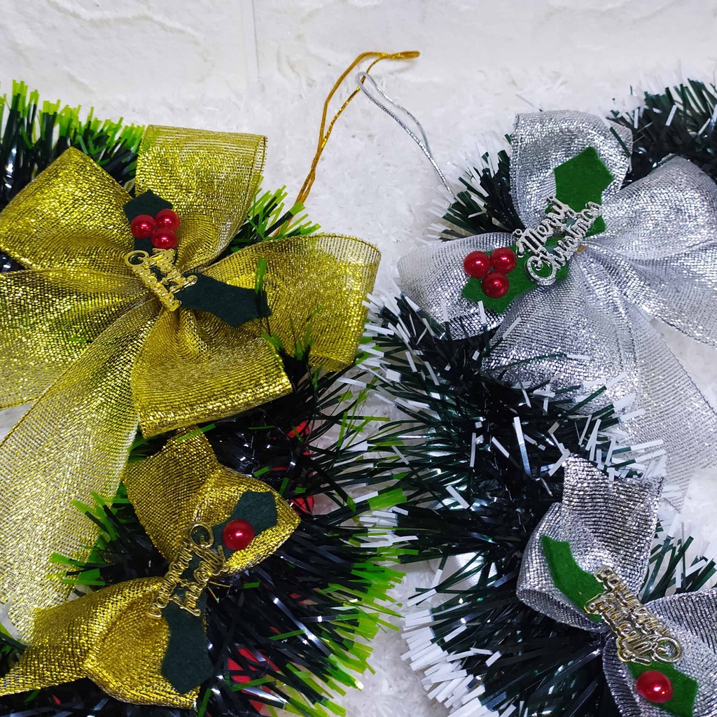 ( D 20 cm ) Lingkaran Natal Pita Pita - Wreath Hiasan Dekorasi Natal