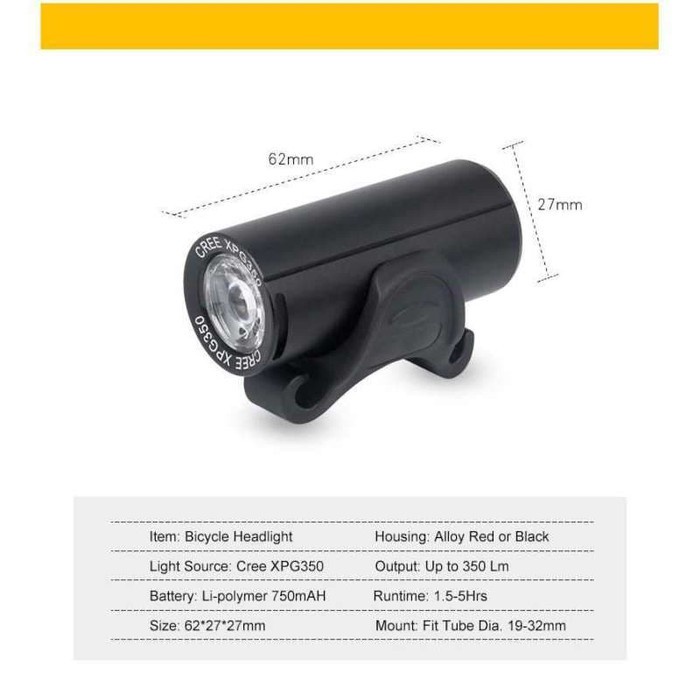 LAMPU DEPAN SEPEDA 350 LUMEN CREE XPG400 WATT HEADLIGHT BF-902