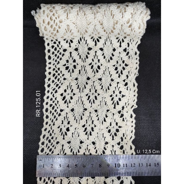 renda rajut lebar 12,5 Cm warna milo