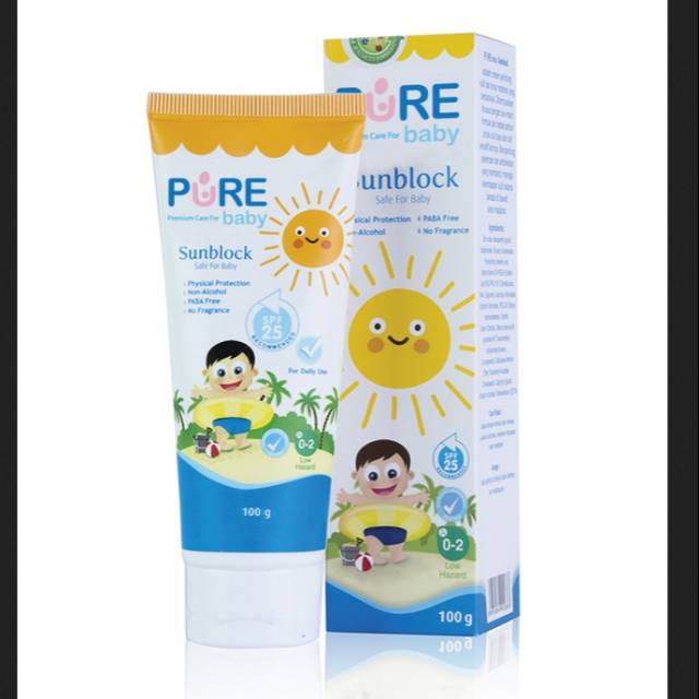 Pure baby sunblock 100gr / pelindung kulit / tabur surya / untuk bayi dan anak anak spf 25