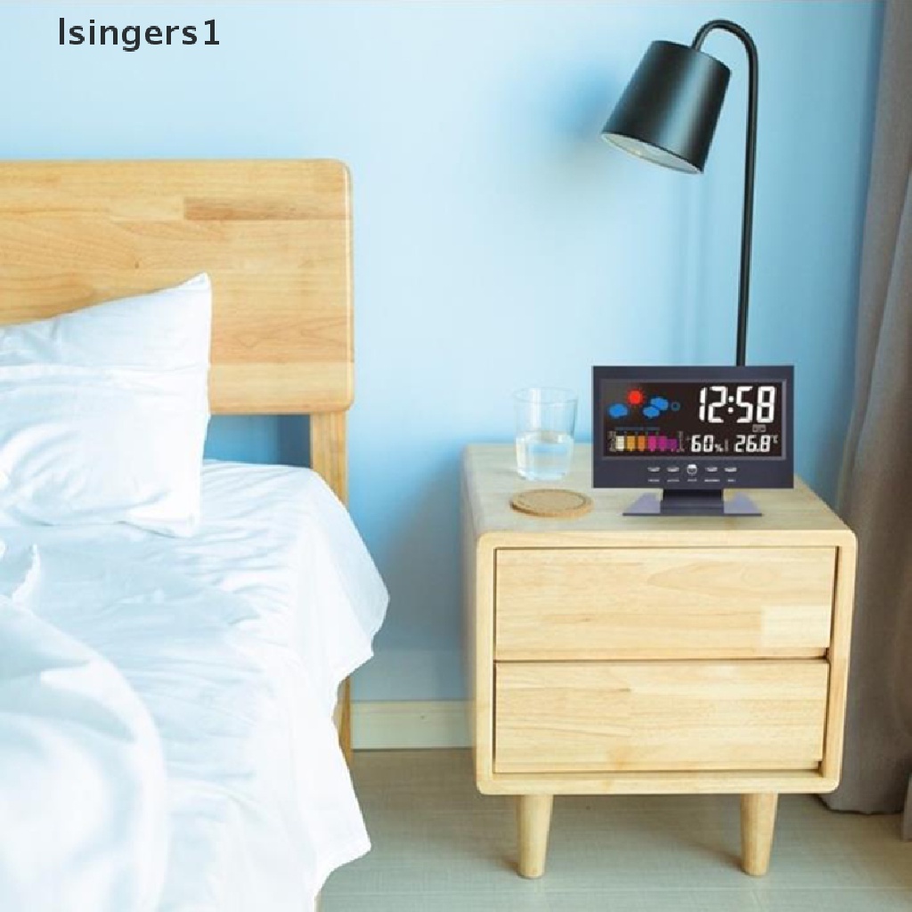 (lsingers1) Jam Alarm Digital Layar LCD Berwarna Dengan Snooze + Ramalan Cuaca