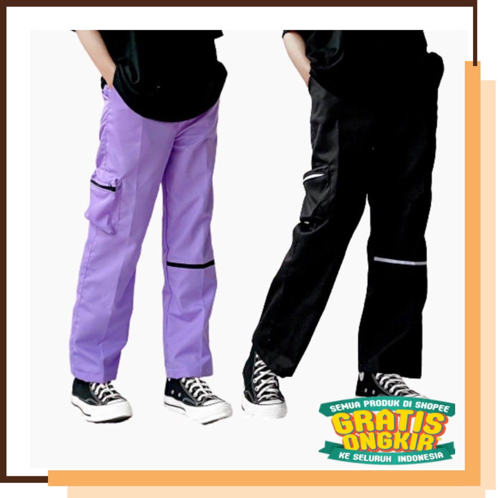 Warna Hitam Biru abu Grey MUda Gelap Pink Hijau Oren Merah / Celana Panjang Zipper Pants Cargo Celan
