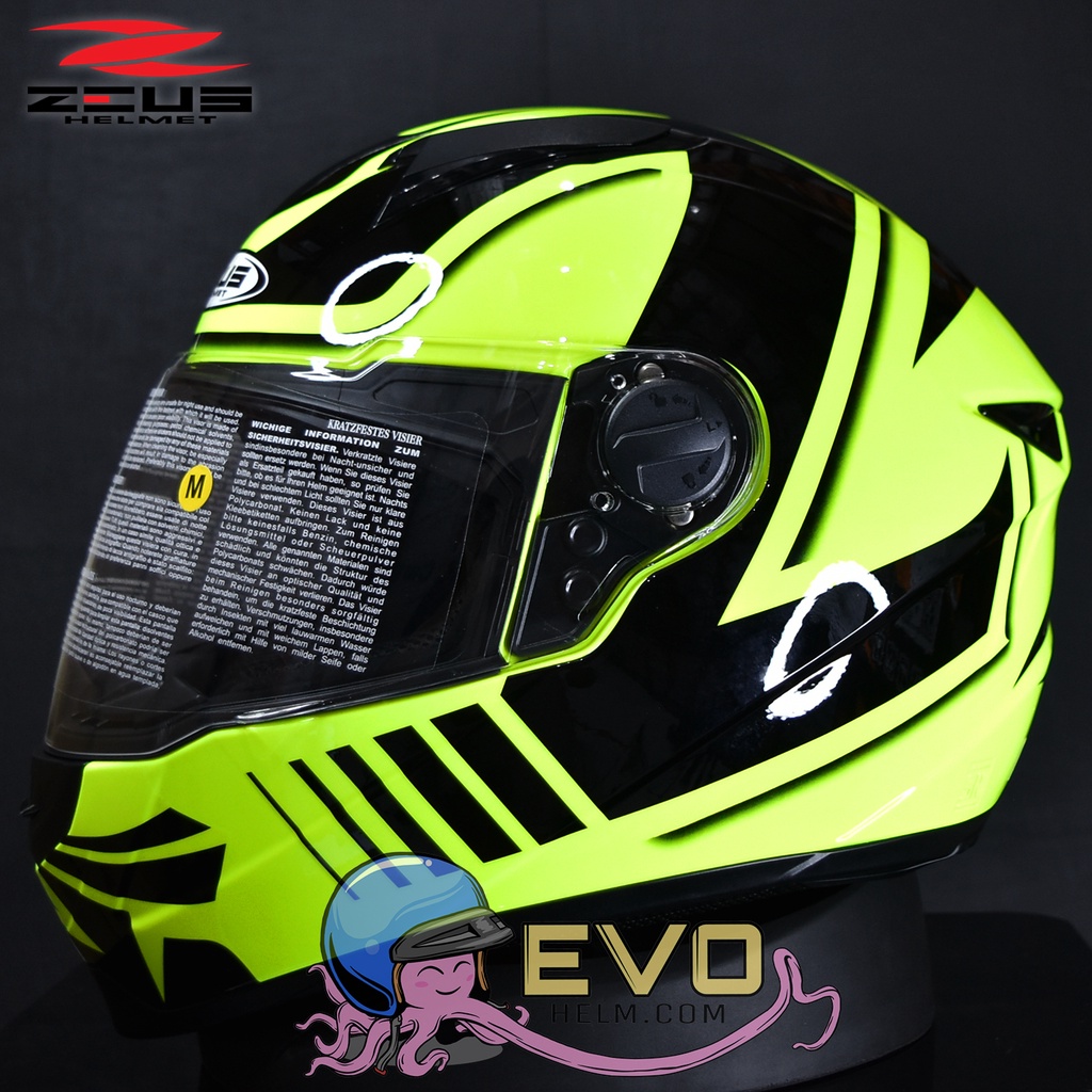 HELM ZEUS FULL FACE FLUO YELLOW AL34 BLACK - FREE SMOKE VISOR ZEUS ORIGINAL ( ONGKIR 2KG )