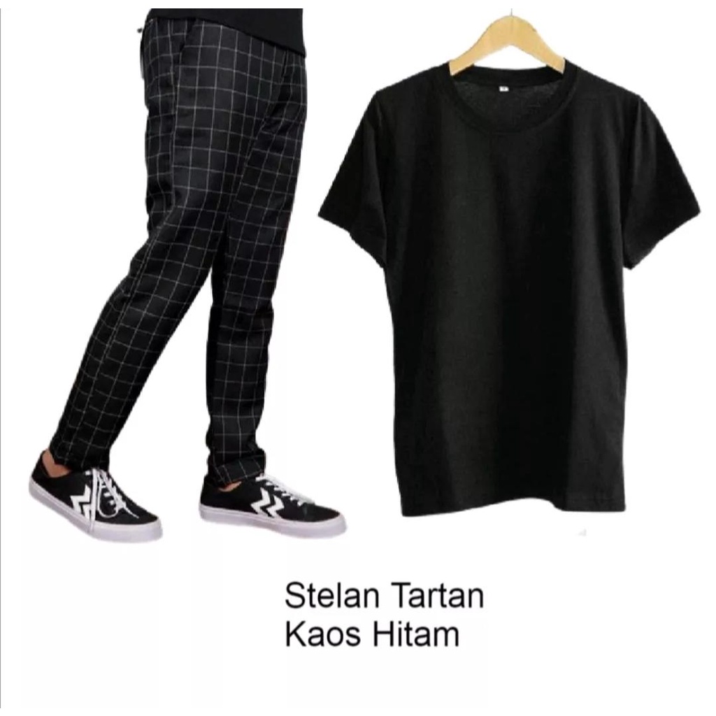 SETELAN CELANA TARTAN / 1 SET BAJU DAN CELANA TARTAN PRIA / CELANA TARTAN PRIA KOTAK KOTAK-2