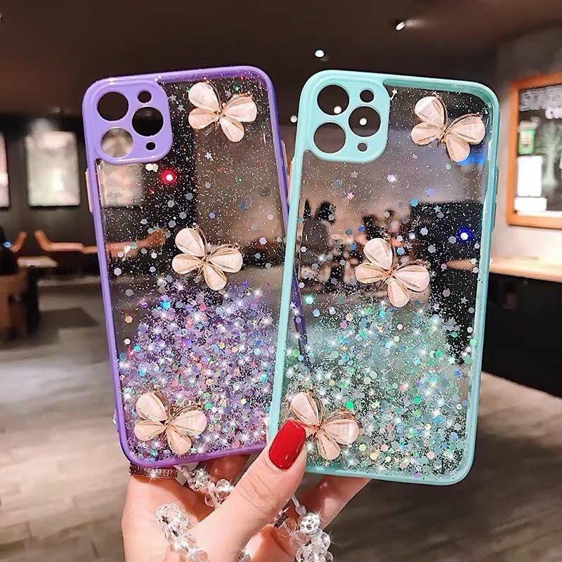 Case Hp Iphone 13 Pro 13 Pro Max Tali Lanyard Gliter Kupu Kupu Premium Mewah Silikon Casing