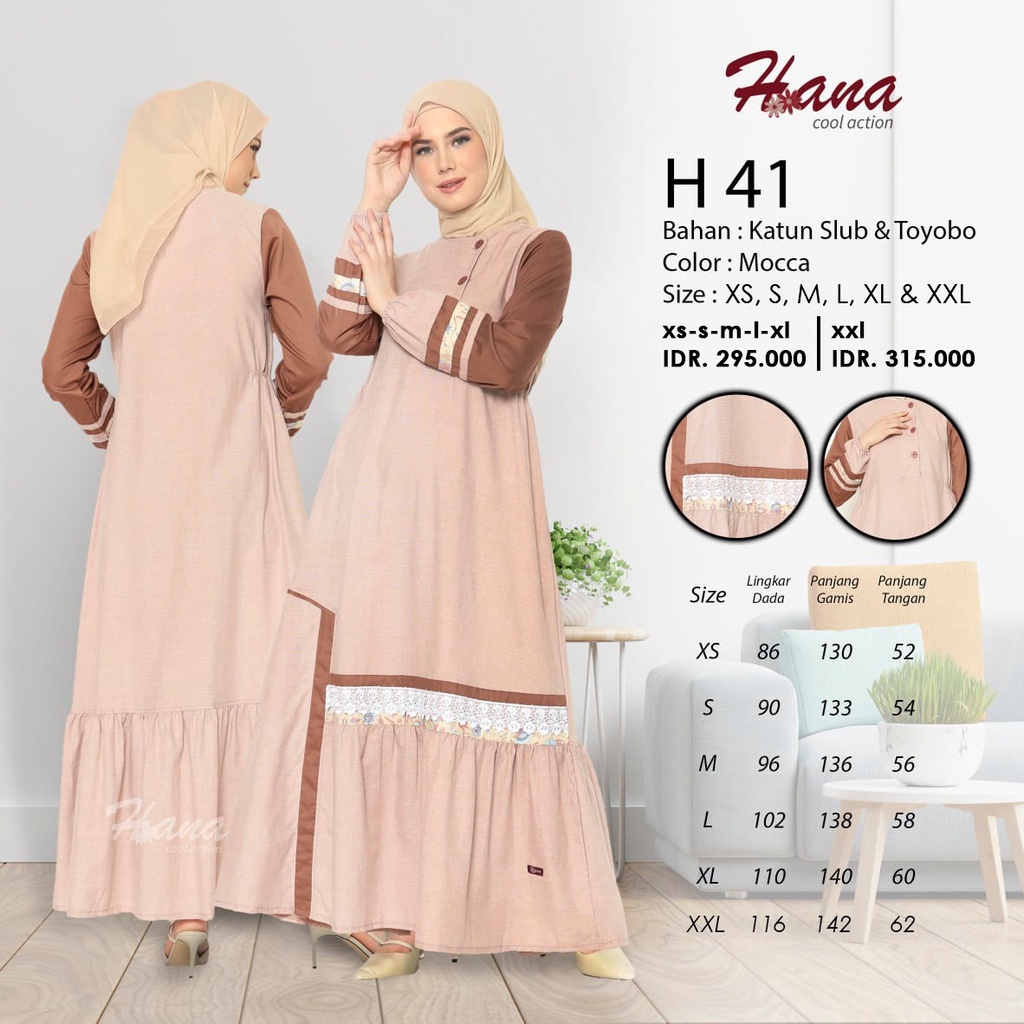 Hana 41 Gamis Polos Bahan Kain Slub dan toyobo Dress Simple Variasi Renda
