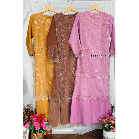 GAMIS NAZWA MAXI PESTA BRUKAT TILLE Bordir LONGDRESS LAPIS MOSCREPE