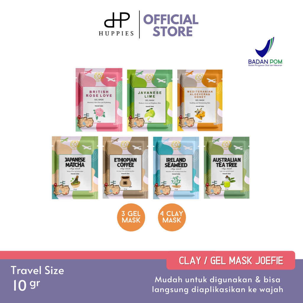 Joefie Masker Wajah Praktis Sachet / Masker Langsung Pakai / Maker Gel & Clay Mask Masker BPOM