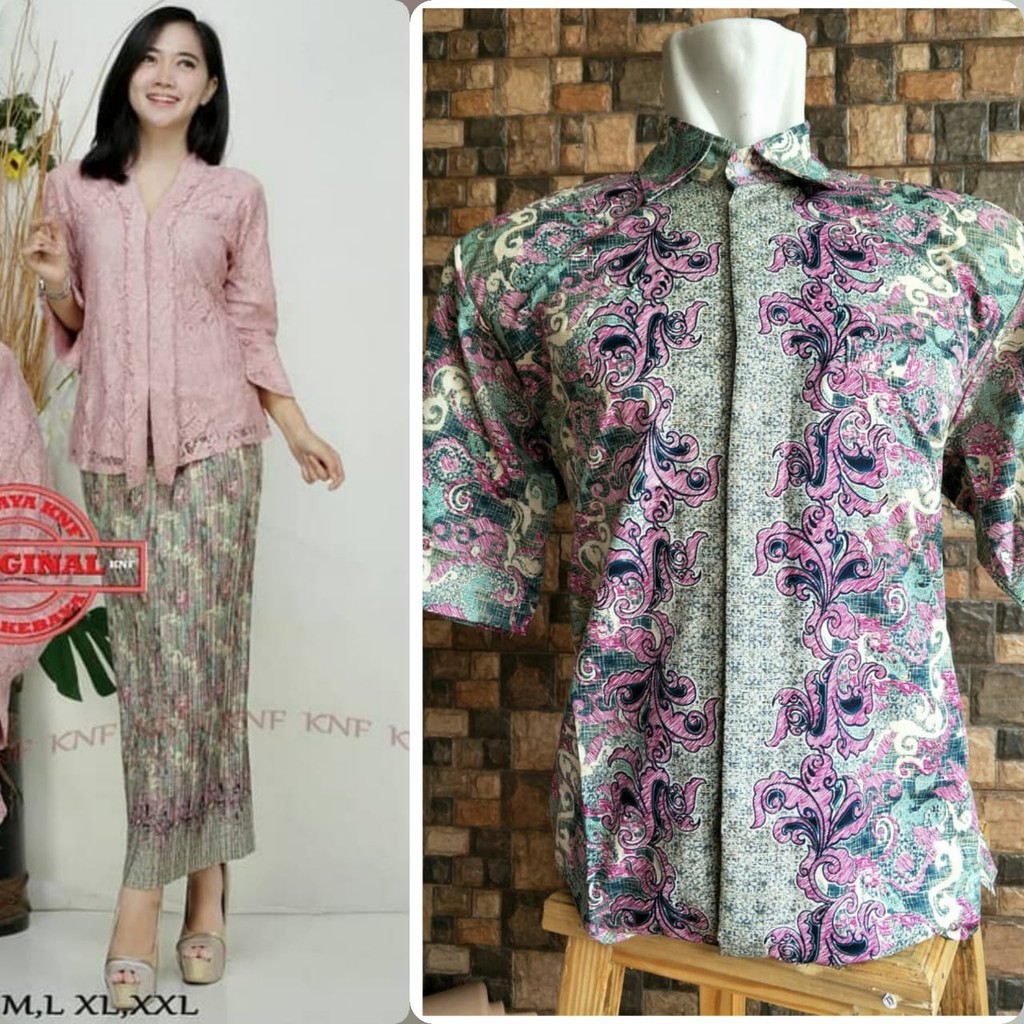 kebaya brokat floy couple hem batik lengan pendek