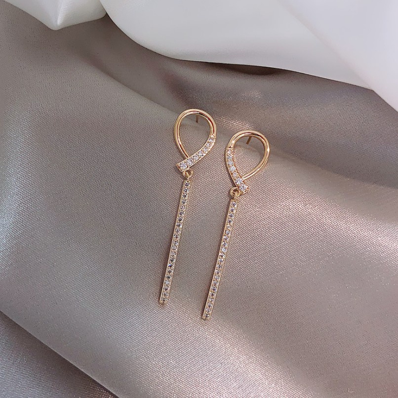 Anting Gantung Panjang Tusuk Gaya Korea Motif Geometri Aksen Hollow Untuk Perhiasan Wanita-07