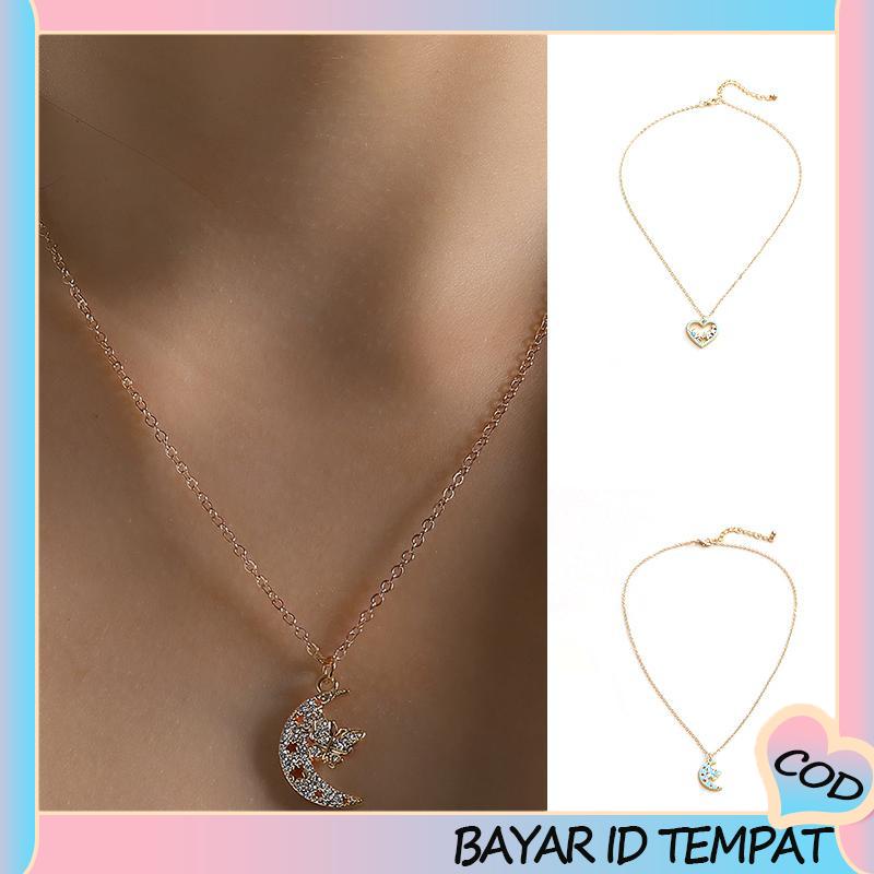 COD❤️ Fashion Indah Cinta Bulan Bintang Kupu-kupu Berkilau Kalung Surat CINTA-A.one