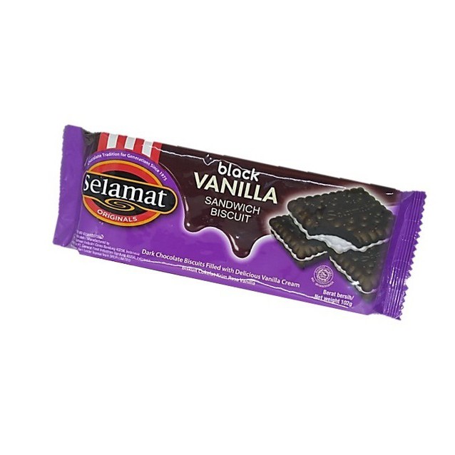 

Snack/Biskuit SELAMAT BLACK VANILLA SANDWICH BISCUIT 102 GRAM