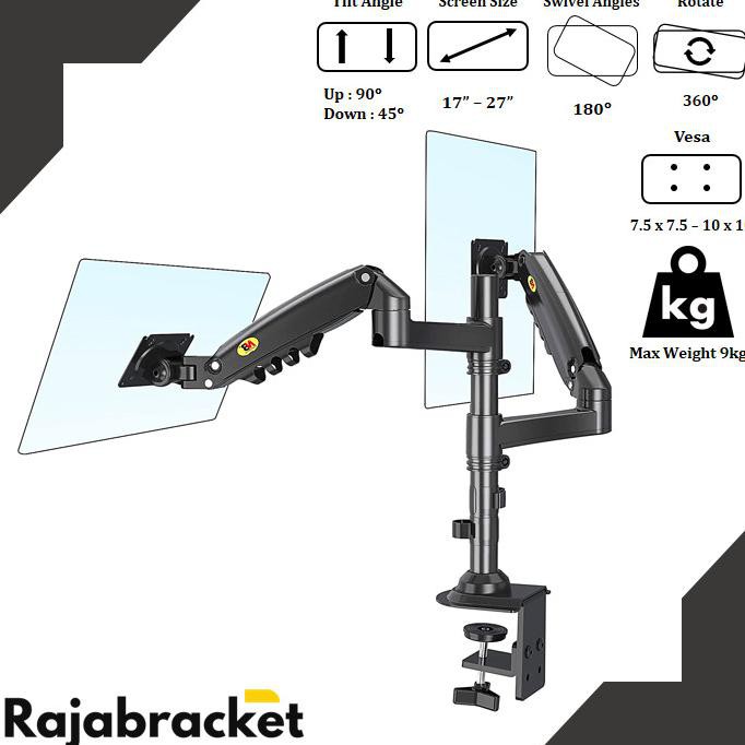 Bracket Monitor 13 - 32 Inch, Full Motions Gas Spring Dual Arm Monitor