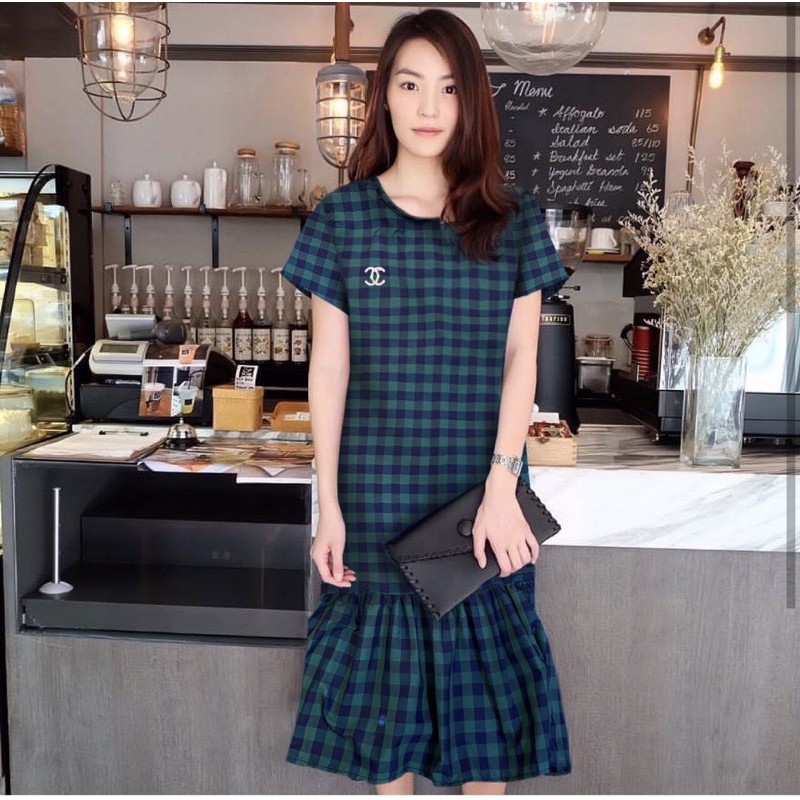 dress duyung / dress kotak model korea/ dress rempel bawah / dress susun bawah K 476