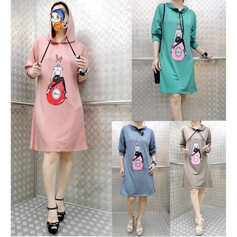 Mini Dress Murah Hoodie Lengan Pendek Dior Korean Style