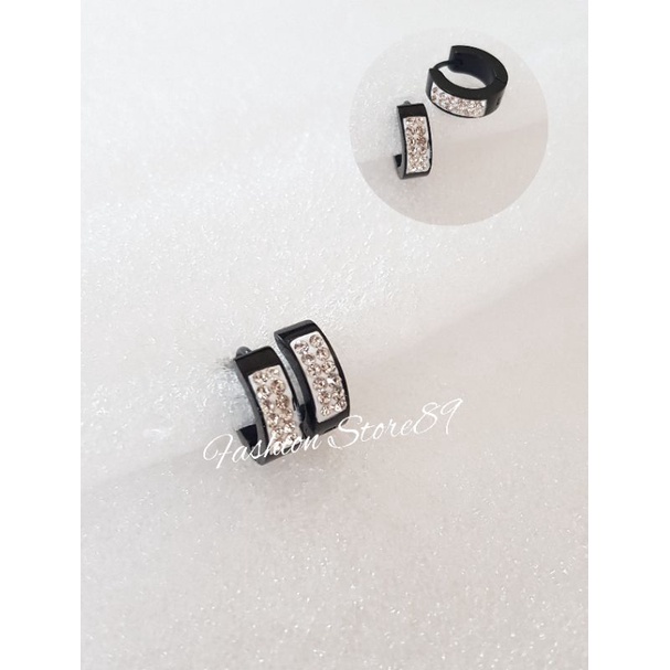 IMPORT BESTQUALITY Anting jepit permata titanium white black Gold kombinasi impor antikarat Titanium