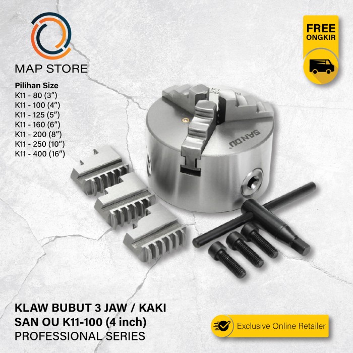 Chuck Bubut 4" 3 Jaw / Claw Bubut 3 Jaw / Catok Kepala Bubut 4 Inch