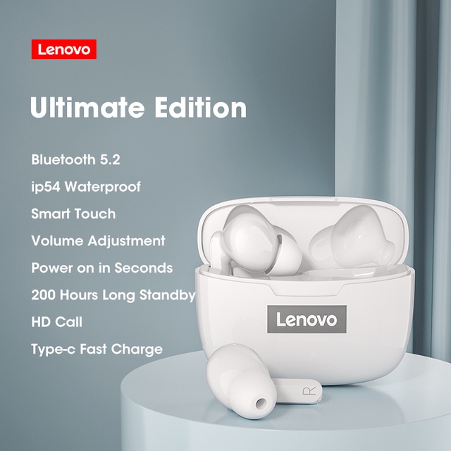 【Cuci Gudang】Lenovo XT90 TWS headset nirkabel bluetooth headset bluetooth 5.0 kontrol sentuh IPX5 tahan air-white