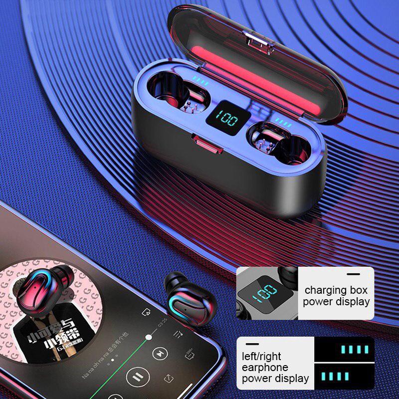 Q32 / F9 LED TWS Bluetooth Headset EDR Wireless Stereo Earbuds With Powerbank For IOS dan Android