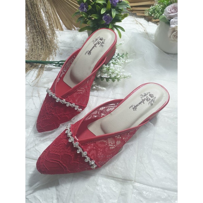 sepatu annesha merah cabe tinggi 3cm bahan