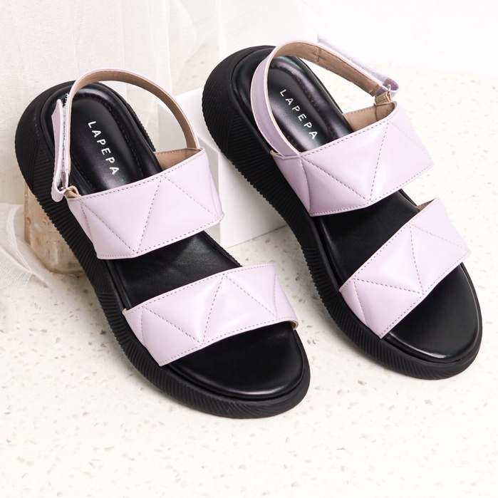 LAPEPA YUK -  Sepatu Sandal Wanita Wedges JOVANKA Model Ban dua Tali Strap belakang Hak Tinggi Sole 4 cm Spatu Sendal Gunung Cewek  Size 36 37 38 39 40 41 Warna LILAC Ungu Soft Cewe Kekinian Premium Terbaru Shoes Ori Original Mall Official Store Promo