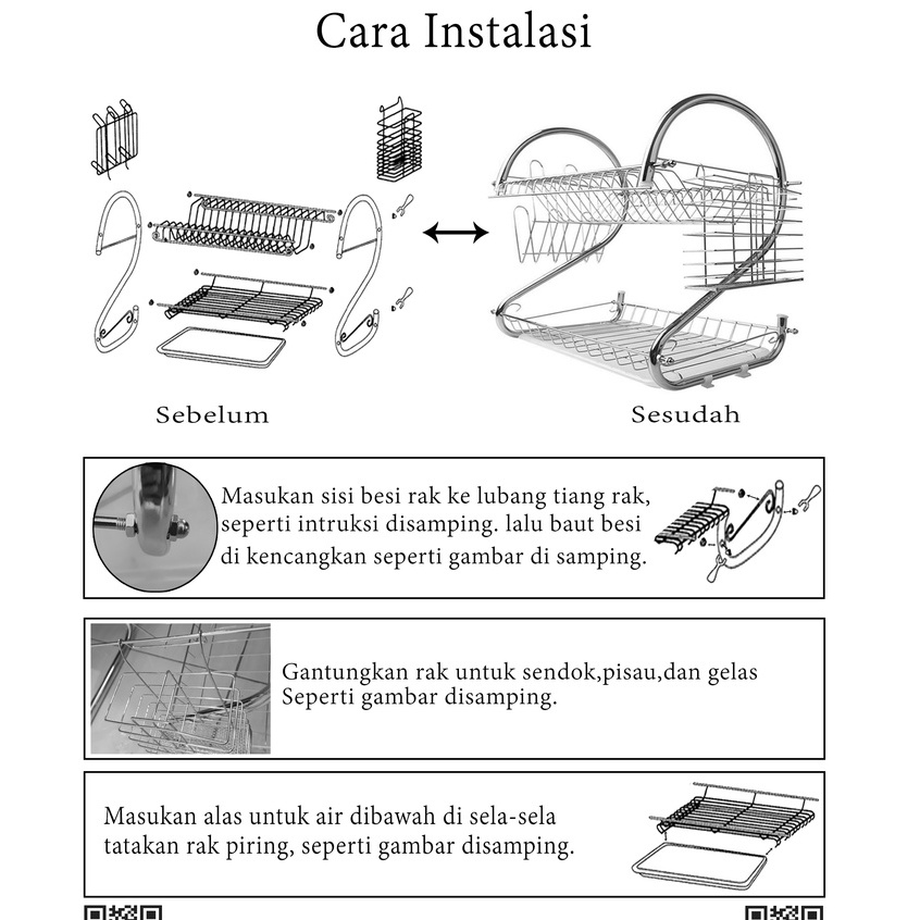PROMO !!! RAK PIRING Stainless Minimalis 2 Susun Tingkat Peralatan Dapur serbaguna cod-5
