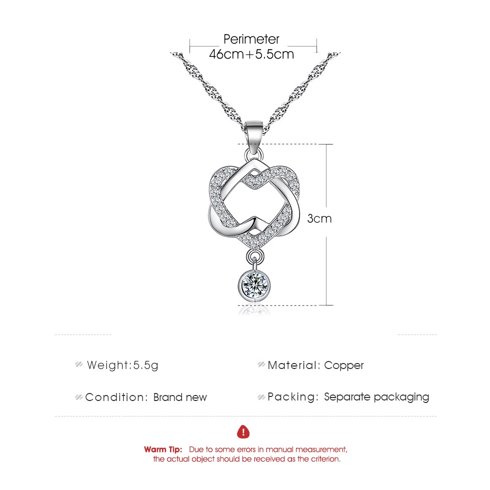 Kalung Pendek Kristal Berbentuk Hati Rantai Klavikula Konsentris Simpul Logam Yang Modis Hadiah Hari Valentine
