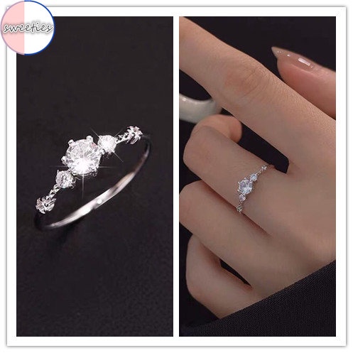 Cincin Model Terbuka Aksen Berlian Gaya Korea Untuk Wanita