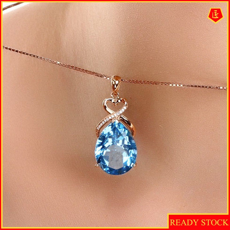 [Ready Stock]Blue Water Drop Pear-Shaped Pendant Women's Luxury Heart-Shaped Necklace